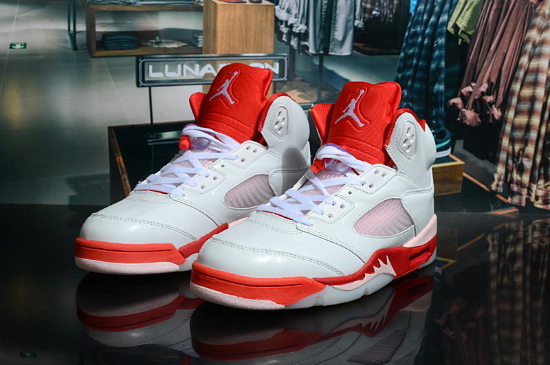 2020 Air Jordan 5 White Red Shoes